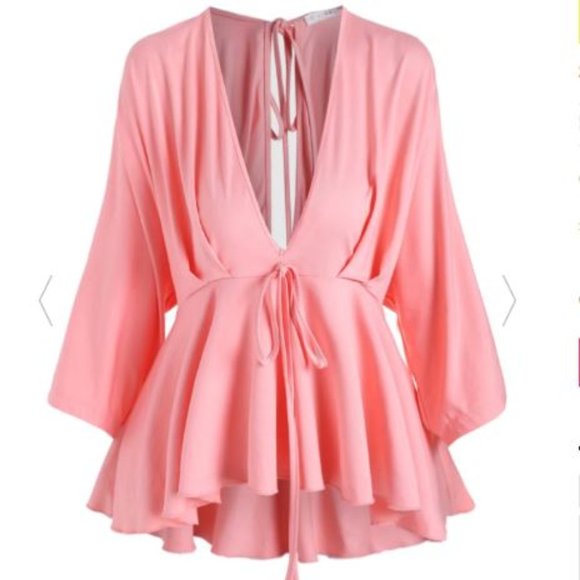 Rosegal Tops - NWT Plus size deep plunge peplum top